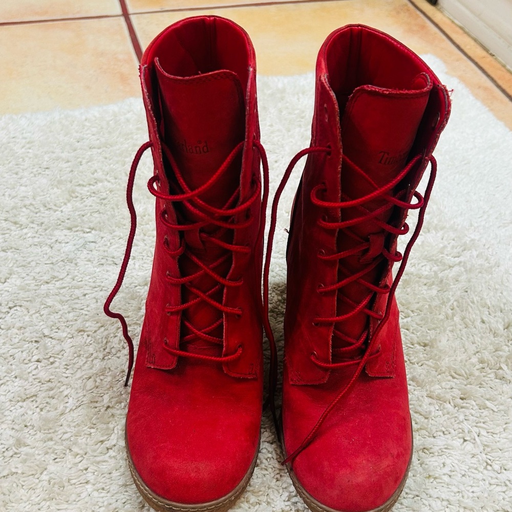 Timberland Women's Bold Red Lace-Up Boots